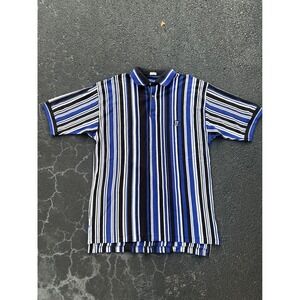 Vintage Ziza Rugby Shirt Mens Large Polo Blue Black Made In Qatar 100% Cotton